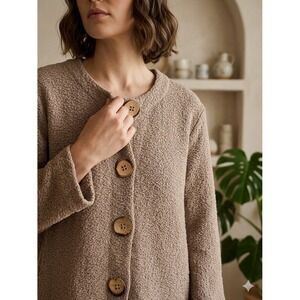 Lagenlook Granola Cotton Knit Shacket Sz Large Basketweave Button Cardigan Taupe